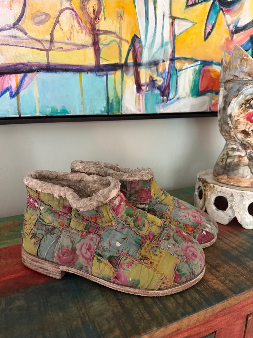 Magnolia Pearl Quilted Floral furry Lined Ankle Booties